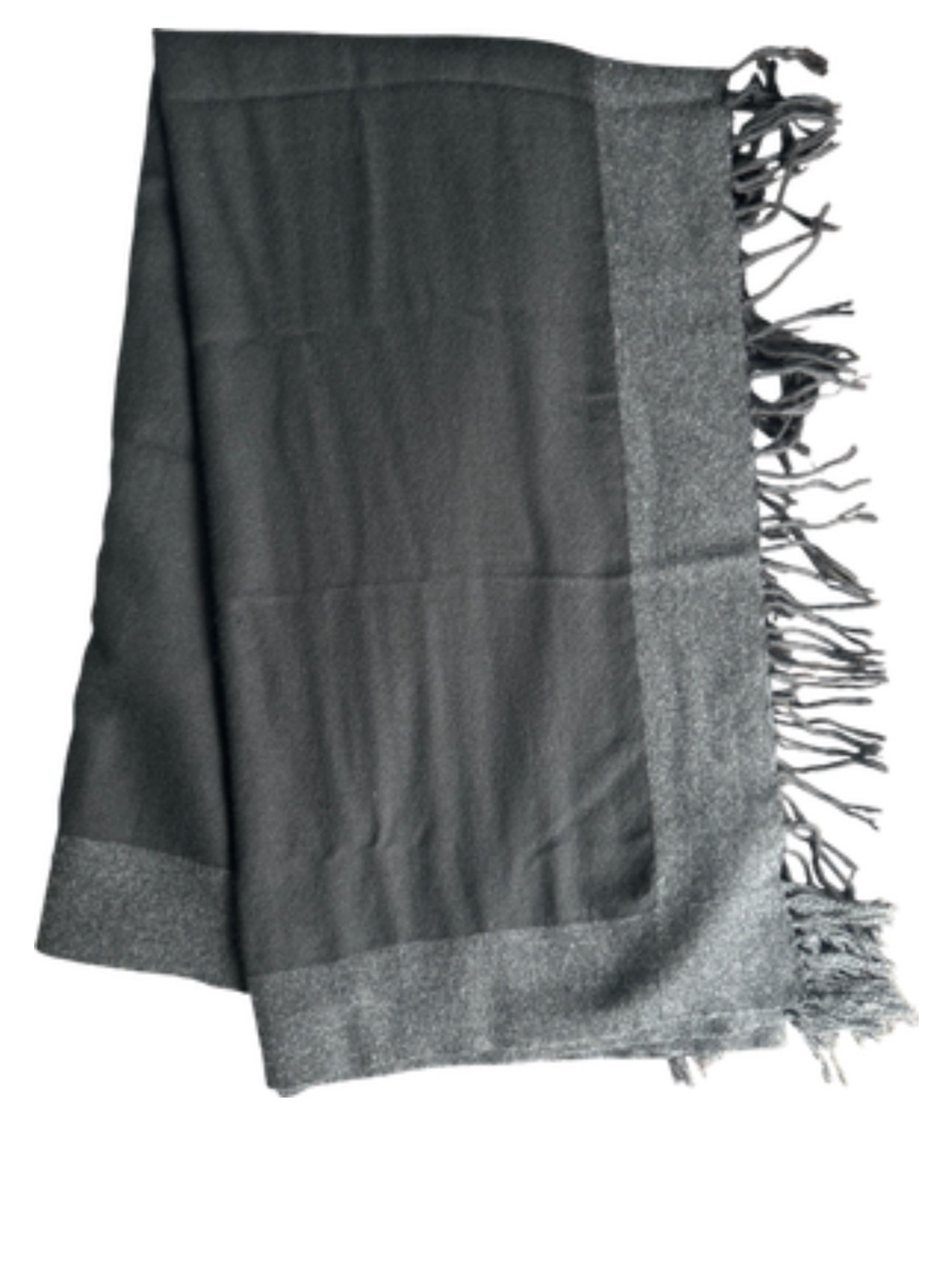 Soft Cashmere Black Gray Fringe Square Scarf